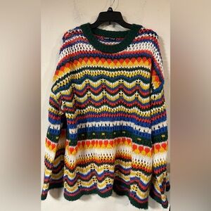 SHEIN Colorful BOHO/HIPPIE Airy Crochet Knit BELL SLEEVE Mini SWEATER Size L